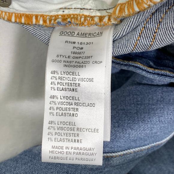 NWT Good American Good Waist Cropped Palazzo Jeans Womens 15 Wide Leg Stretch - Picture 15 of 16
